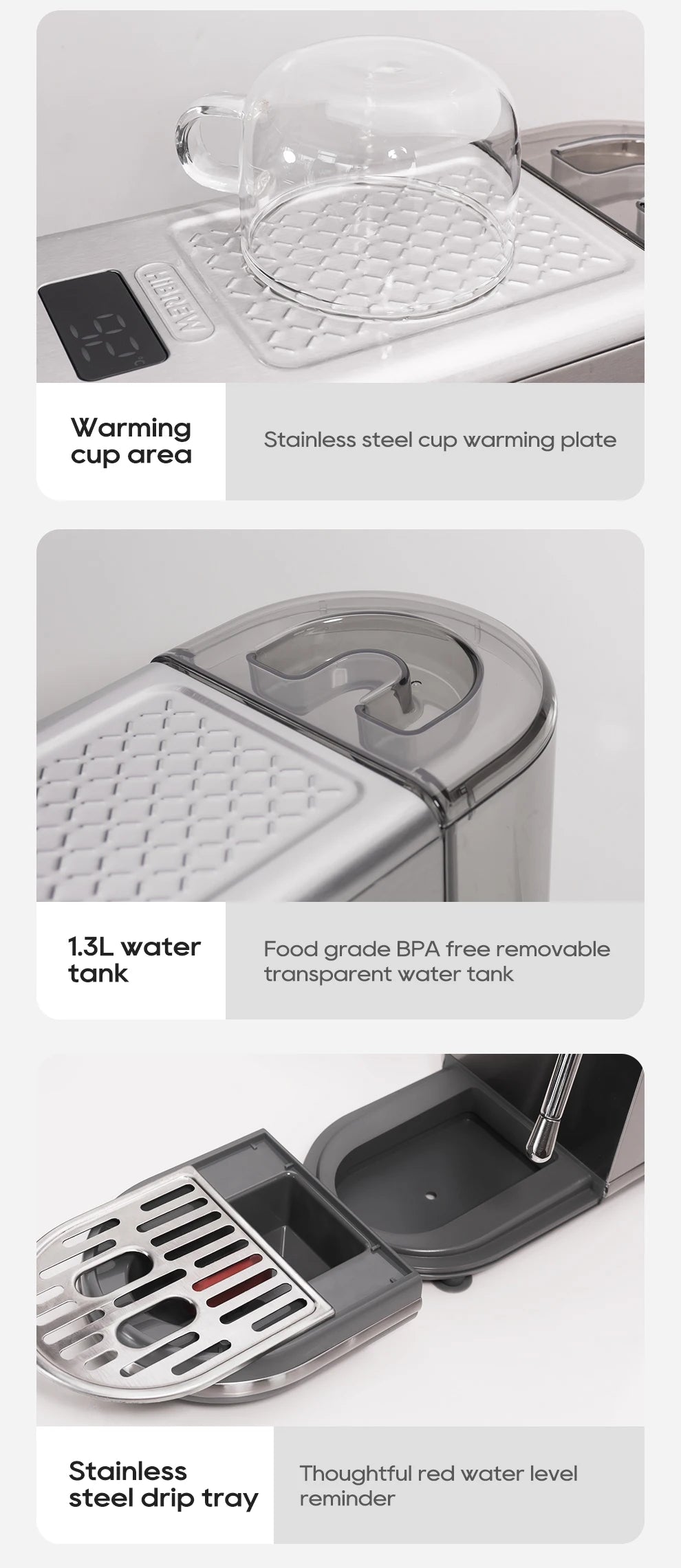 Cafetera Espresso HiBREW H10B 20 Bar Semiautomática Slim Frío y Caliente
