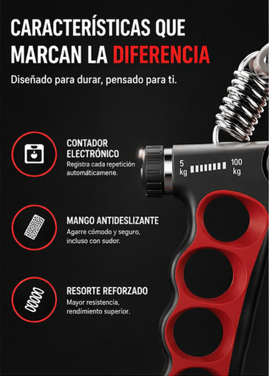 Hand Grip Ajustable 5-100kg Fortalecedor de Mano Muñeca y Antebrazo