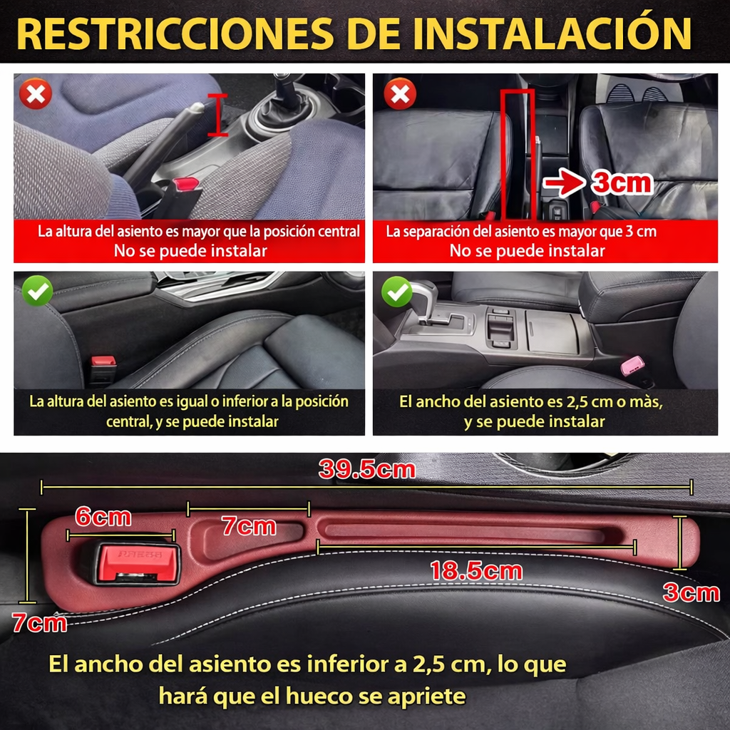 Relleno de Hueco para Asiento de Coche Organizador Anticaída Universal