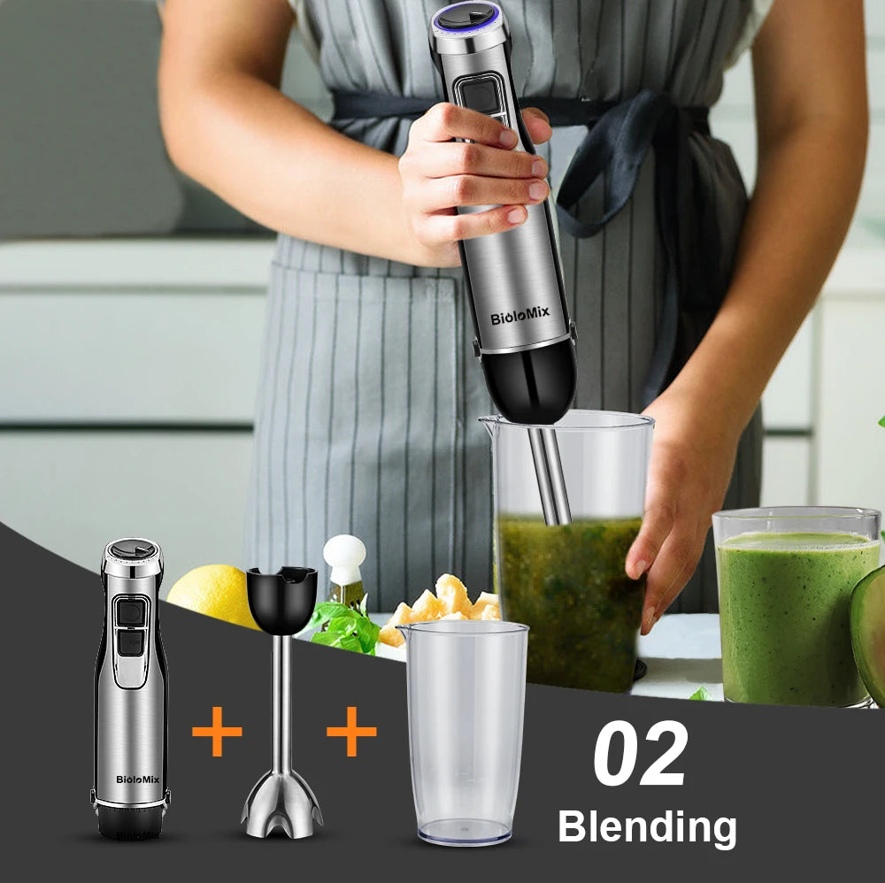 Batidora de Mano BioloMix 4 en 1 1200W con Picadora y Vaso Smoothie