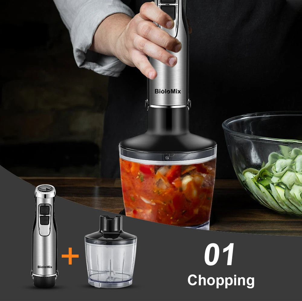 Batidora de Mano BioloMix 4 en 1 1200W con Picadora y Vaso Smoothie