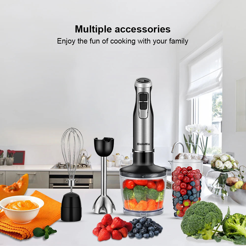 Batidora de Mano BioloMix 4 en 1 1200W con Picadora y Vaso Smoothie
