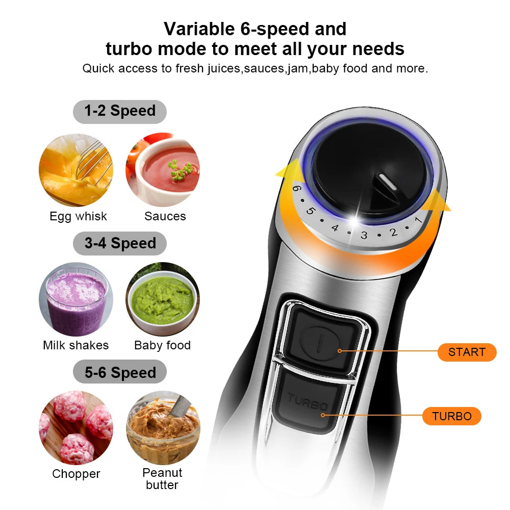 Batidora de Mano BioloMix 4 en 1 1200W con Picadora y Vaso Smoothie