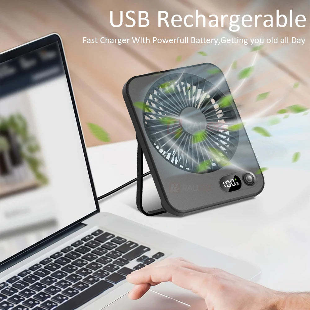 Ventilador Portátil Mini Plegable USB con 5 Velocidades para Escritorio y Pared