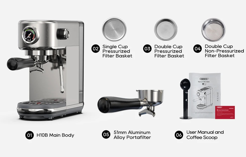 Cafetera Espresso HiBREW H10B 20 Bar Semiautomática Slim Frío y Caliente