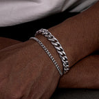 Pulseras Hombre 2 Piezas Acero Inoxidable Cadena Cubana y Trenzada