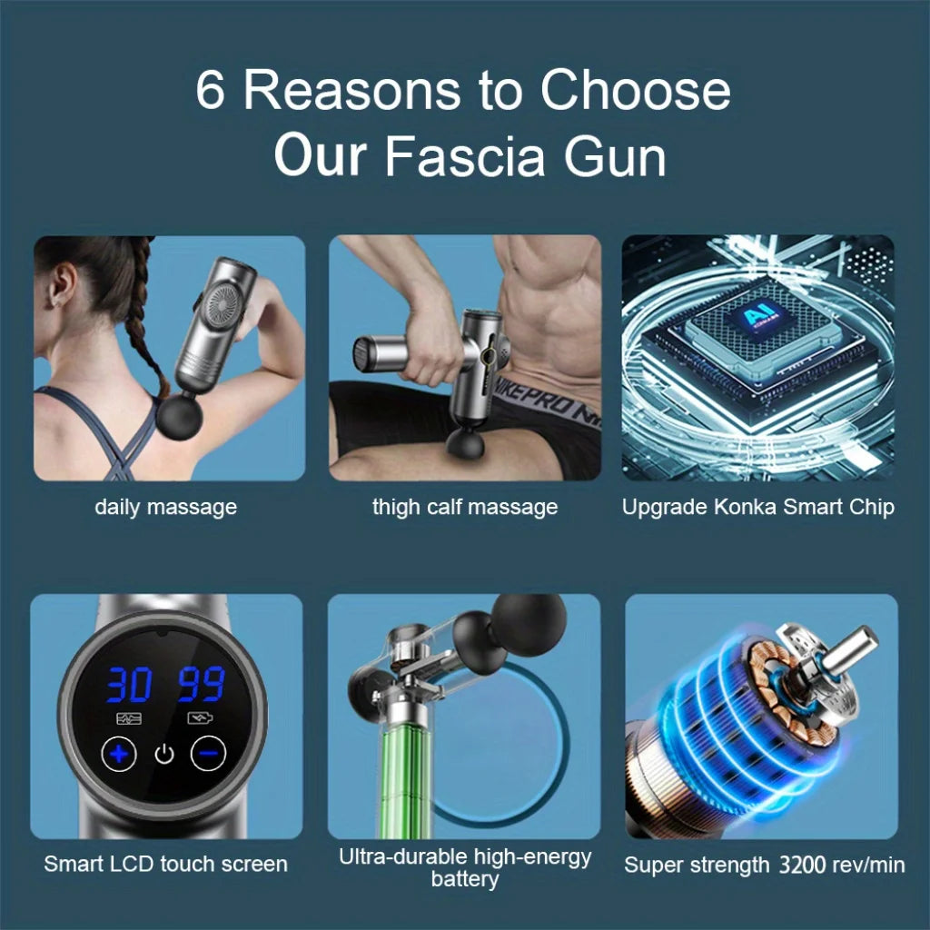 Pistola de Masaje Muscular Portátil Fascia Gun Vibración Relajación Profunda