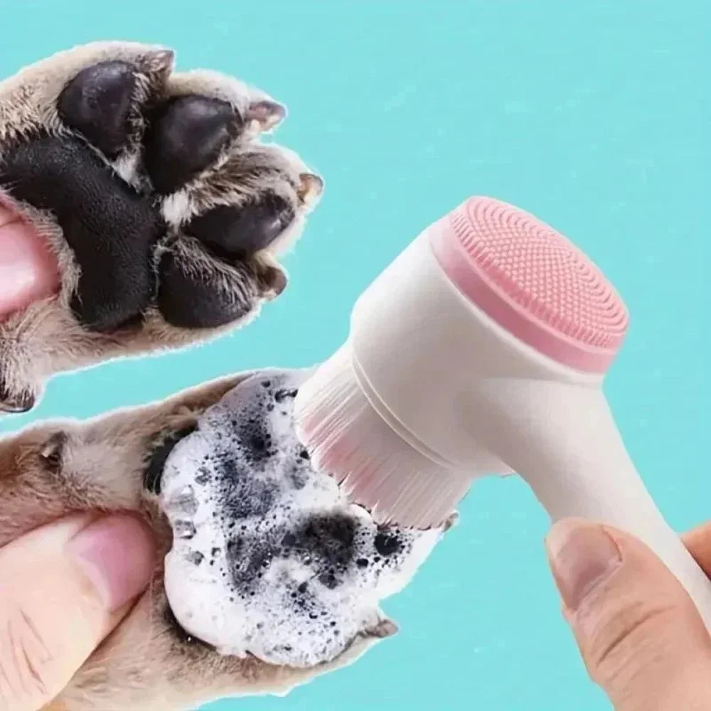 Cepillo de Silicona para Patas de Mascotas Limpiador y Masajeador Doble Cara