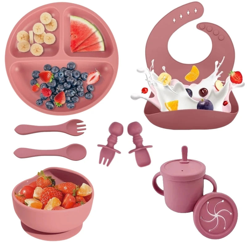 Set de Alimentación para Bebé Silicona Sin BPA con Plato Ventosa y Vaso