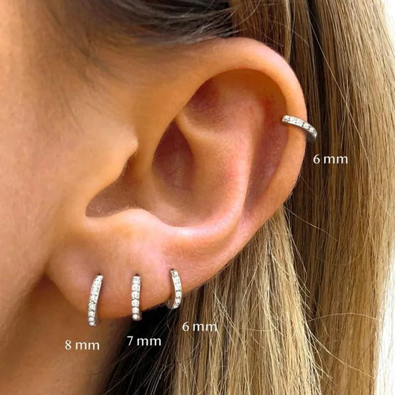 Pendientes Huggie Acero Inoxidable con Circonita Mini Aros Cartílago