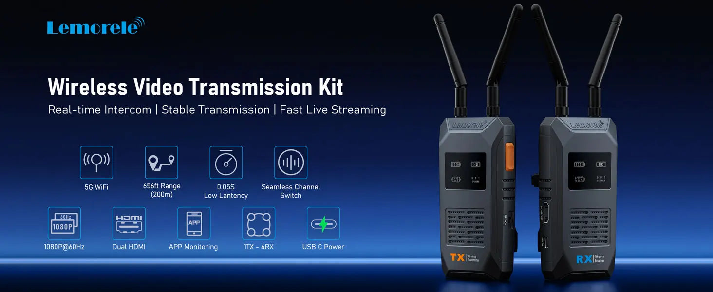 Transmisor HDMI Inalámbrico Lemorele 5G 1080P 200M Baja Latencia