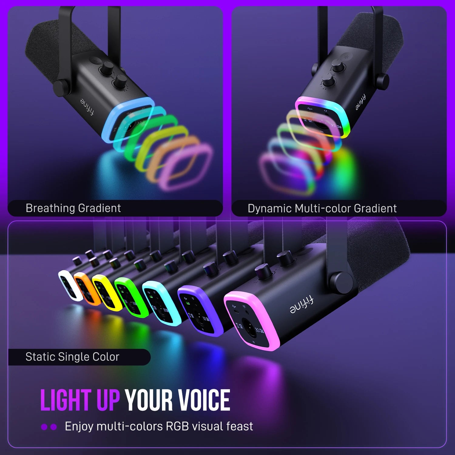 Micrófono FIFINE AmpliGame AM8 USB XLR RGB para Streaming Gaming y Grabación