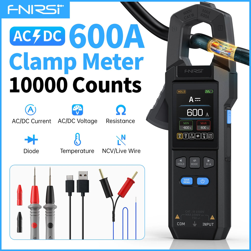 Pinza Amperimétrica FNIRSI DMC-100 Multímetro Digital 600A Recargable