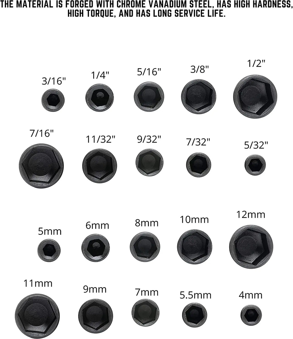 Juego de Vasos Hexagonales 9 Piezas 5-13mm con Adaptador para Taladro
