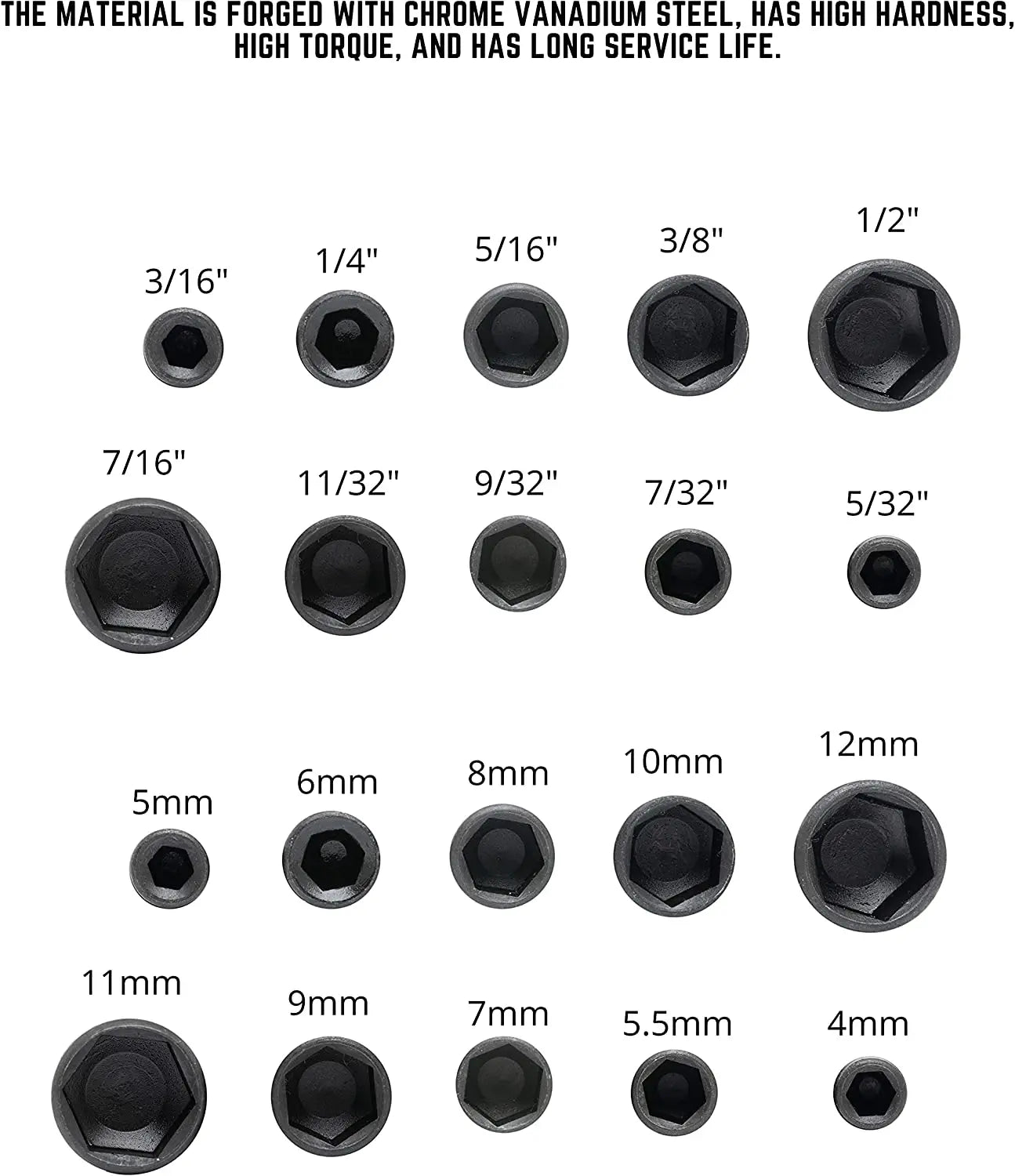Juego de Vasos Hexagonales 9 Piezas 5-13mm con Adaptador para Taladro
