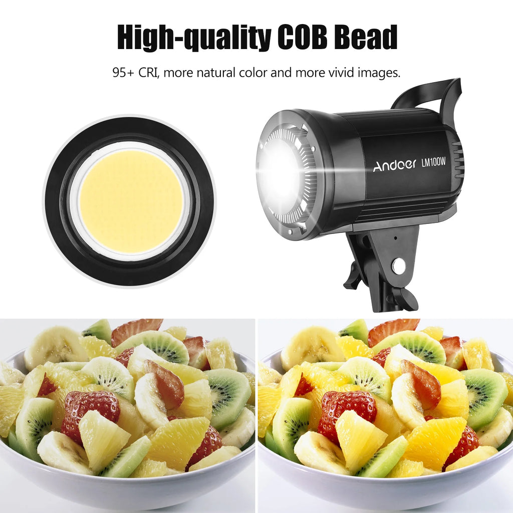 Foco LED Estudio Andoer 100W 5600K Regulable con Montura Bowens