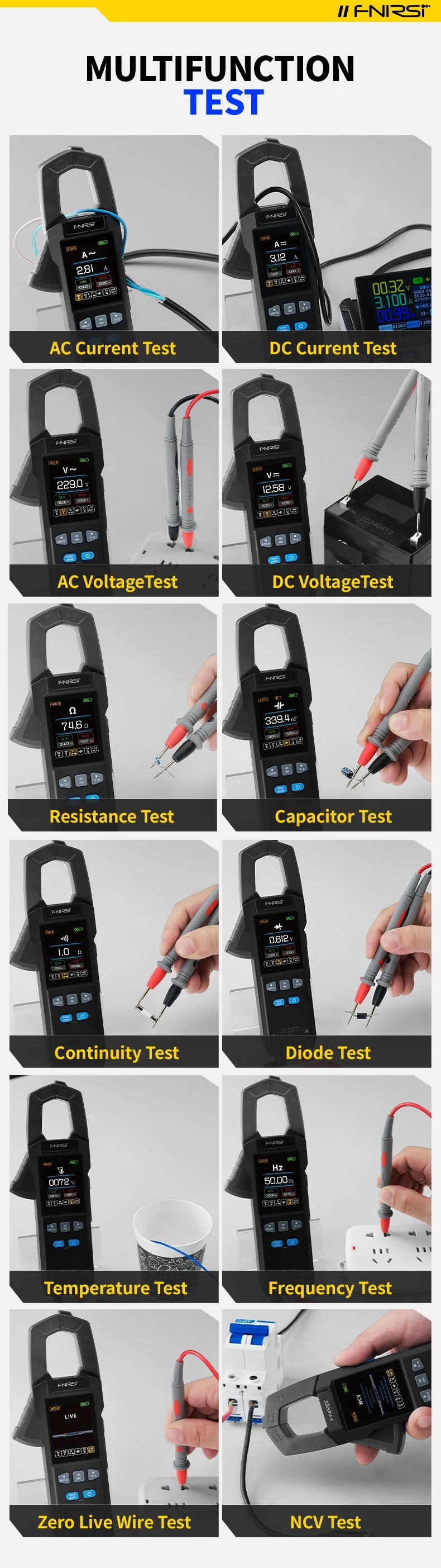 Pinza Amperimétrica FNIRSI DMC-100 Multímetro Digital 600A Recargable
