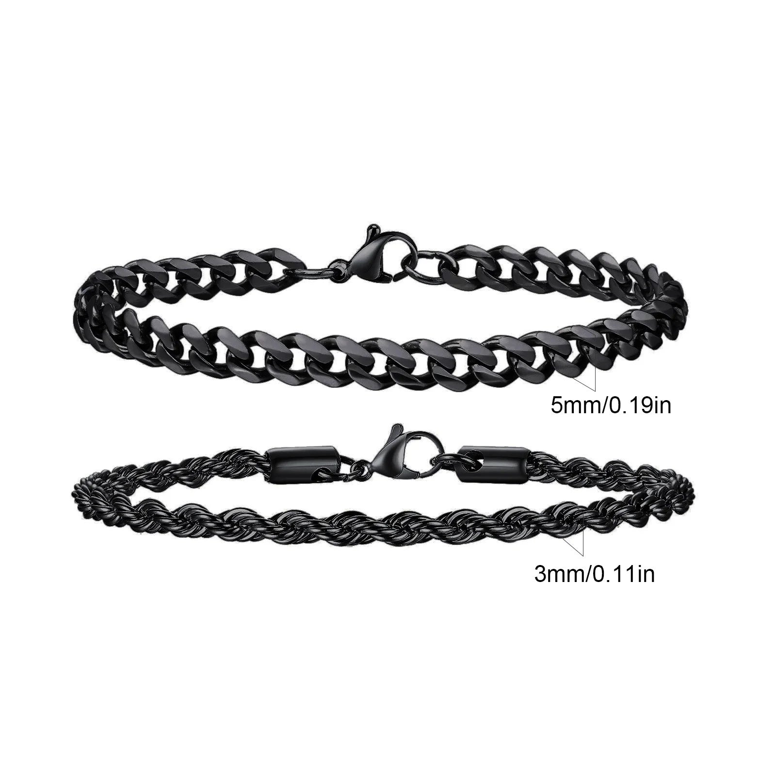 Pulseras Hombre 2 Piezas Acero Inoxidable Cadena Cubana y Trenzada