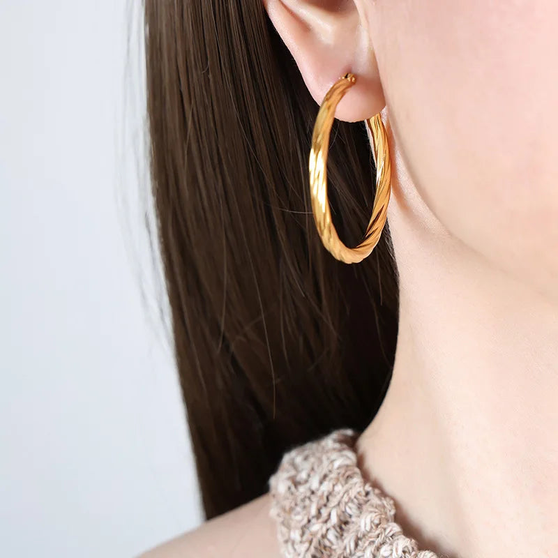 Pendientes Aro Retorcido Acero Inoxidable 3mm Estilo Vintage Mujer