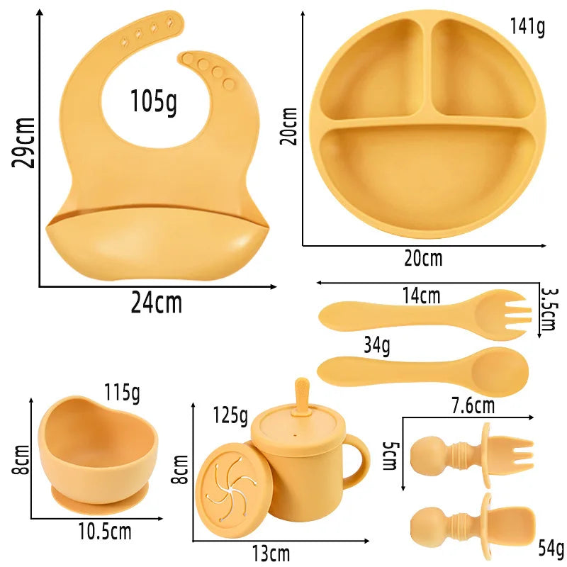 Set de Alimentación para Bebé Silicona Sin BPA con Plato Ventosa y Vaso