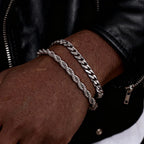 Pulseras Hombre 2 Piezas Acero Inoxidable Cadena Cubana y Trenzada