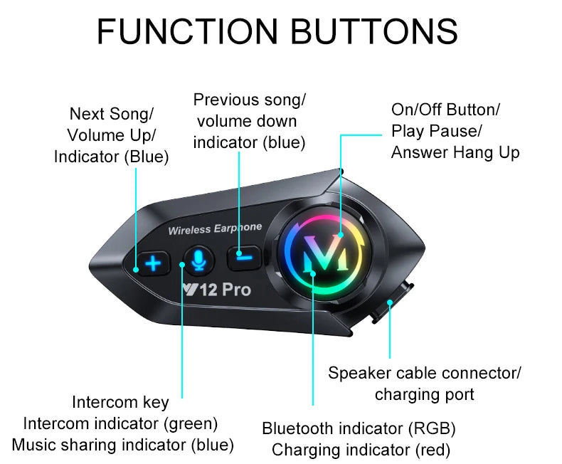 Intercomunicador Moto Y12 Pro Bluetooth con Doble Micrófono FM y Música