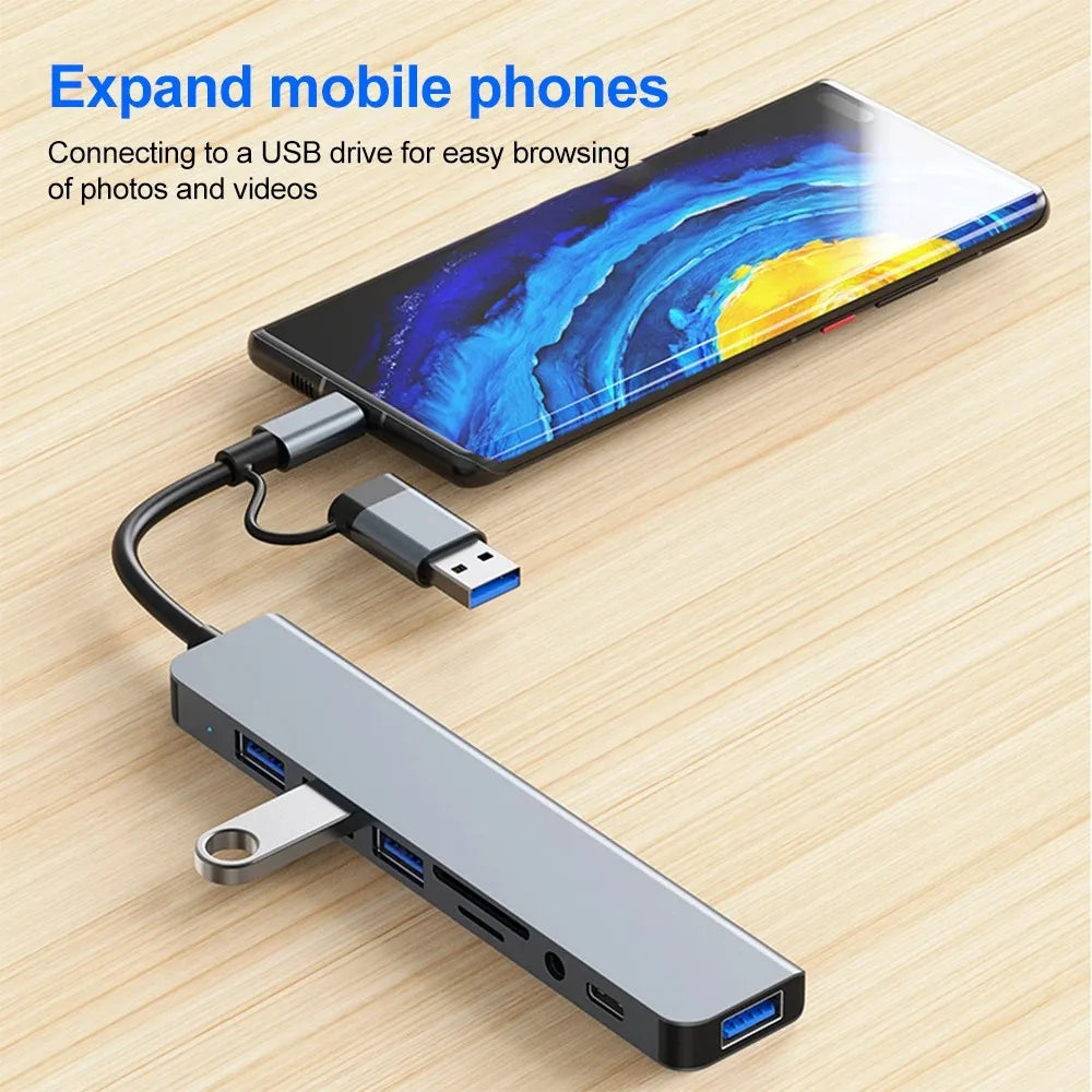 Hub USB C 8 en 1 con USB 3.0 USB 2.0 y Puertos USB C de Aluminio