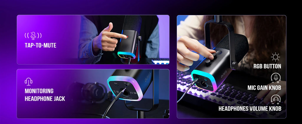 Micrófono FIFINE AmpliGame AM8 USB XLR RGB para Streaming Gaming y Grabación