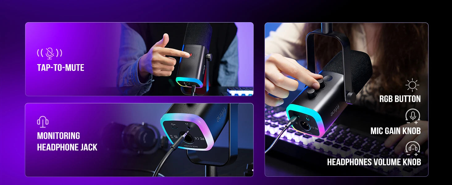 Micrófono FIFINE AmpliGame AM8 USB XLR RGB para Streaming Gaming y Grabación