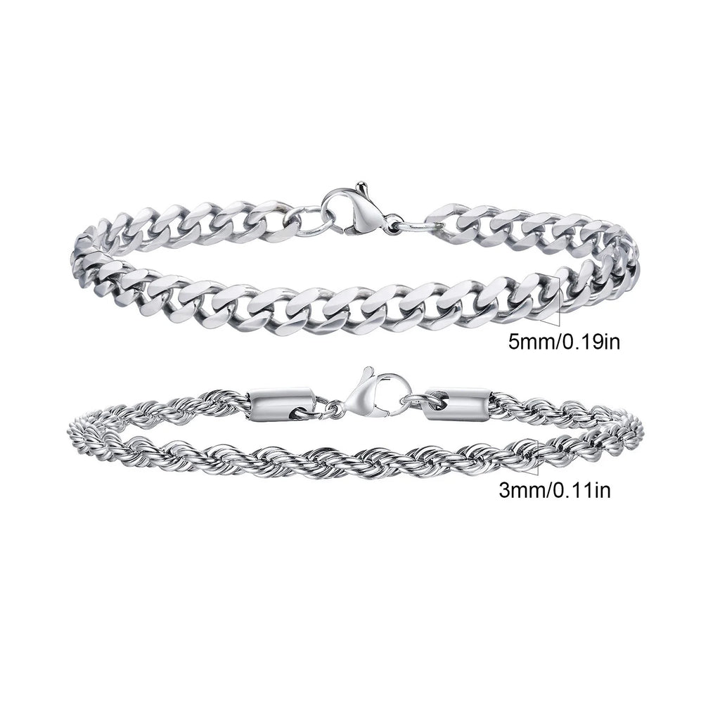 Pulseras Hombre 2 Piezas Acero Inoxidable Cadena Cubana y Trenzada