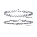 Pulseras Hombre 2 Piezas Acero Inoxidable Cadena Cubana y Trenzada