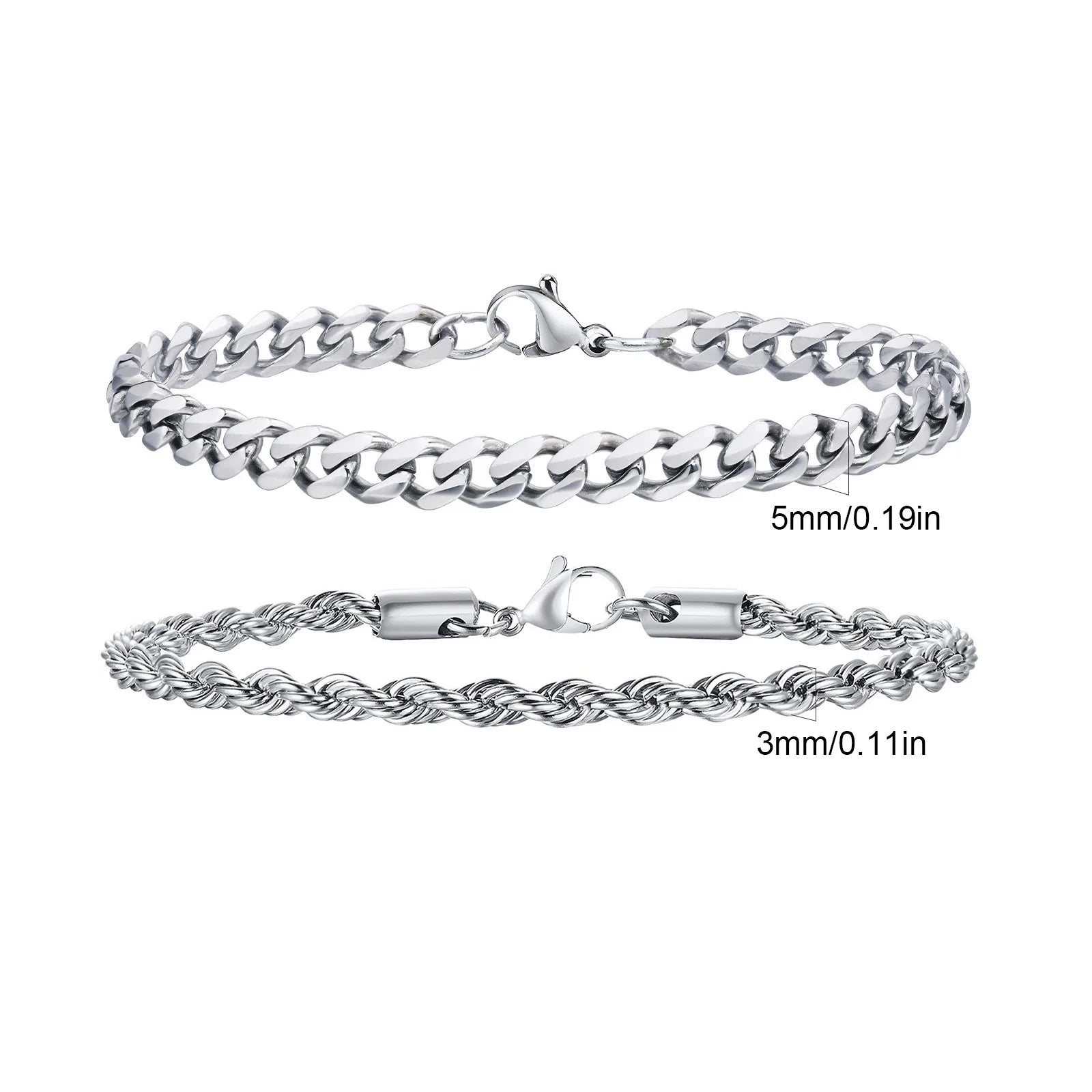 Pulseras Hombre 2 Piezas Acero Inoxidable Cadena Cubana y Trenzada