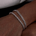 Pulseras Hombre 2 Piezas Acero Inoxidable Cadena Cubana y Trenzada