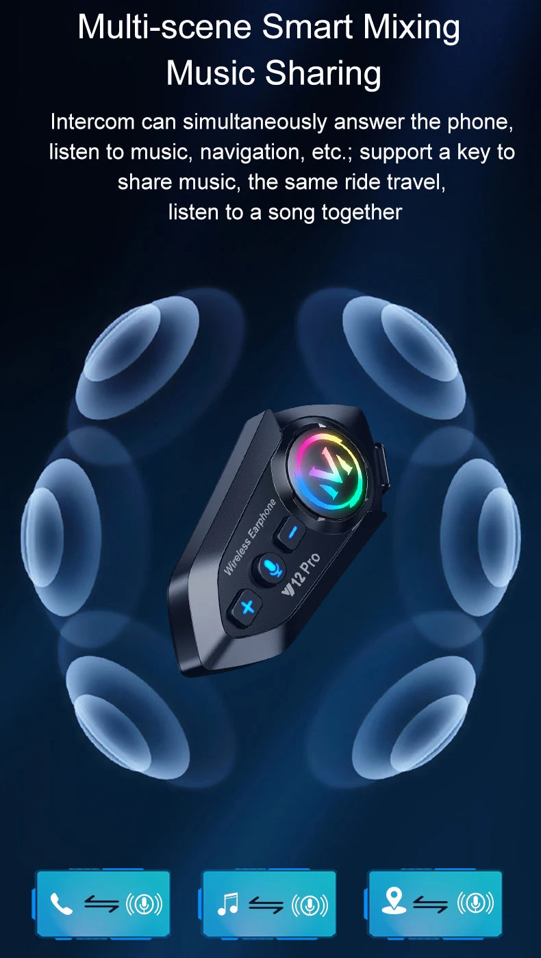 Intercomunicador Moto Y12 Pro Bluetooth con Doble Micrófono FM y Música