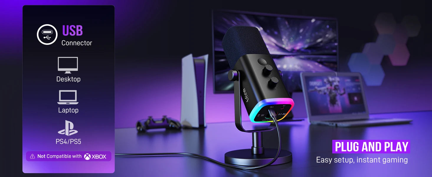 Micrófono FIFINE AmpliGame AM8 USB XLR RGB para Streaming Gaming y Grabación