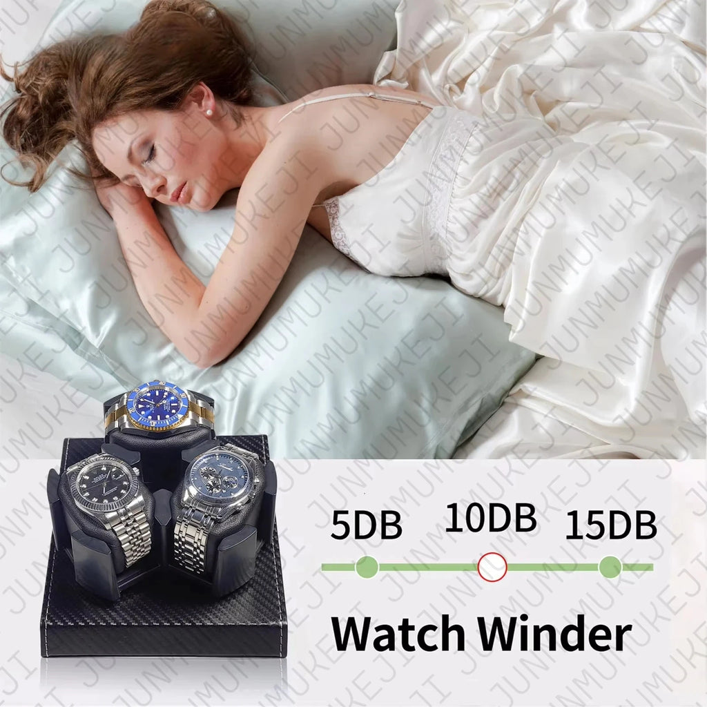 Watch Winder 3 Relojes Automáticos Caja Giratoria PU con Alimentación USB