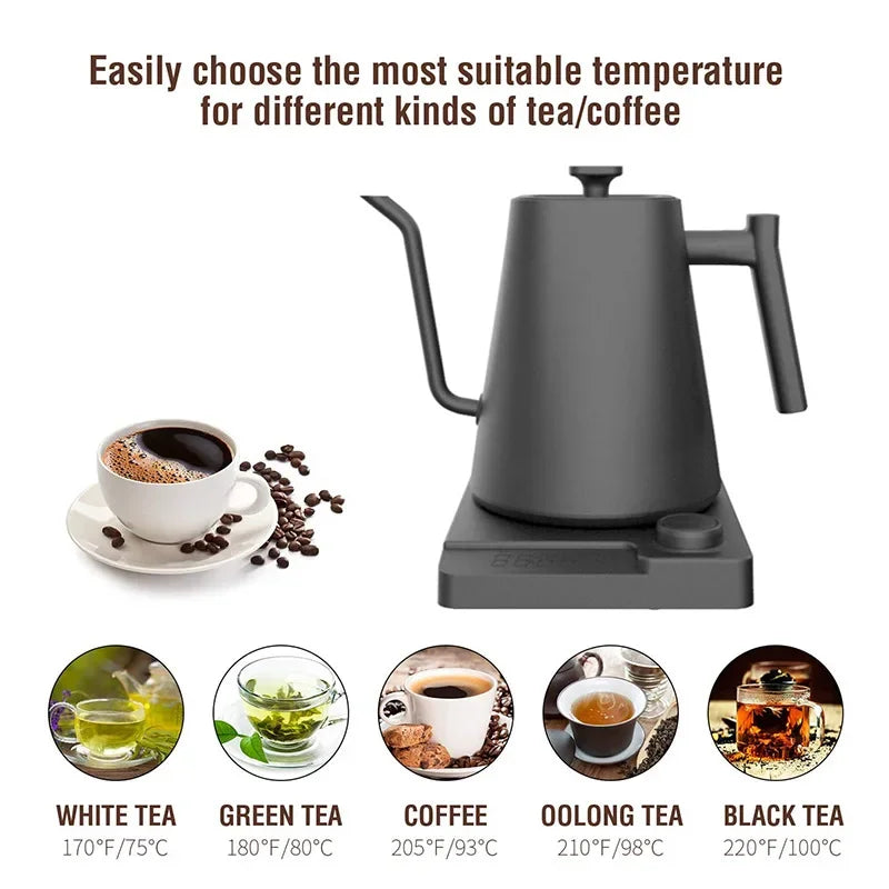 Hervidor Eléctrico Gooseneck 1200W con Control de Temperatura para Café y Té