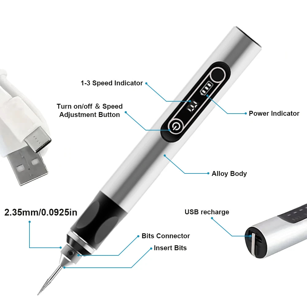 Mini Taladro Rotativo JANGKLIFE USB Inalámbrico para Grabado y DIY