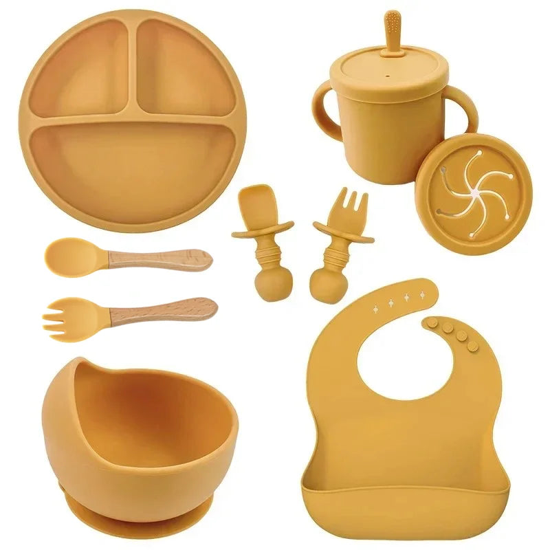 Set de Alimentación para Bebé Silicona Sin BPA con Plato Ventosa y Vaso