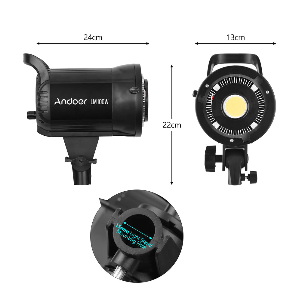 Foco LED Estudio Andoer 100W 5600K Regulable con Montura Bowens