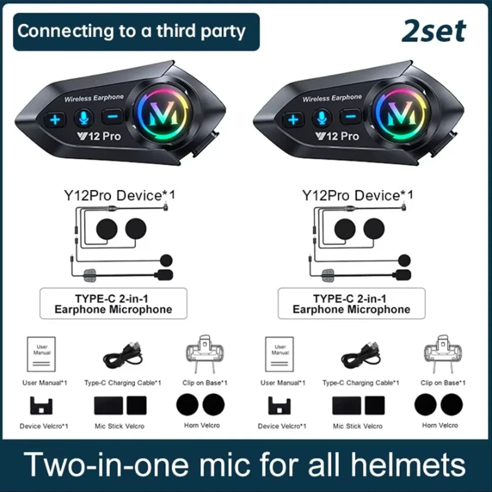 Intercomunicador Moto Y12 Pro Bluetooth con Doble Micrófono FM y Música