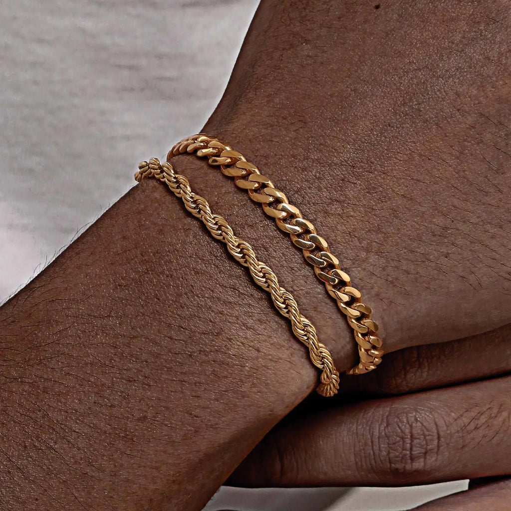 Pulseras Hombre 2 Piezas Acero Inoxidable Cadena Cubana y Trenzada