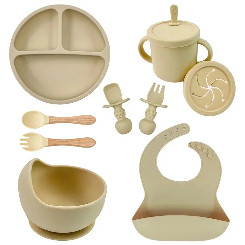 Set de Alimentación para Bebé Silicona Sin BPA con Plato Ventosa y Vaso