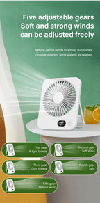 Ventilador Portátil Mini Plegable USB con 5 Velocidades para Escritorio y Pared