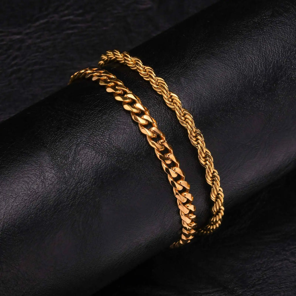 Pulseras Hombre 2 Piezas Acero Inoxidable Cadena Cubana y Trenzada