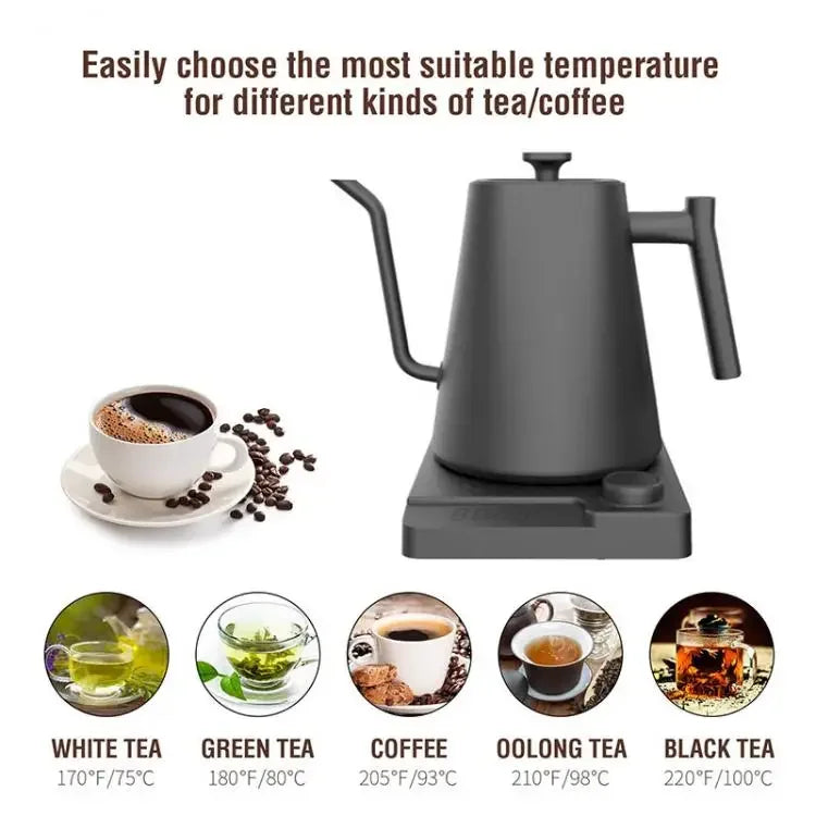 Hervidor Eléctrico Gooseneck 1200W con Control de Temperatura para Café y Té