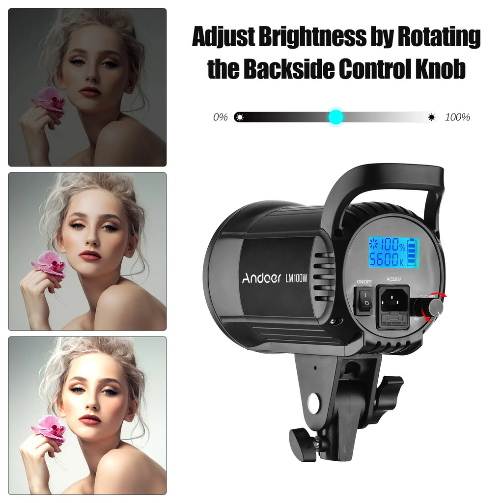 Foco LED Estudio Andoer 100W 5600K Regulable con Montura Bowens