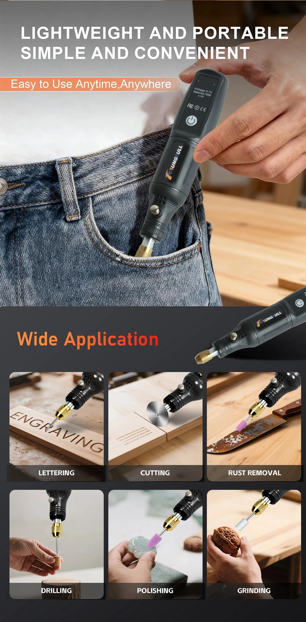 Mini Taladro Eléctrico USB Inalámbrico Herramienta Rotativa para Grabado