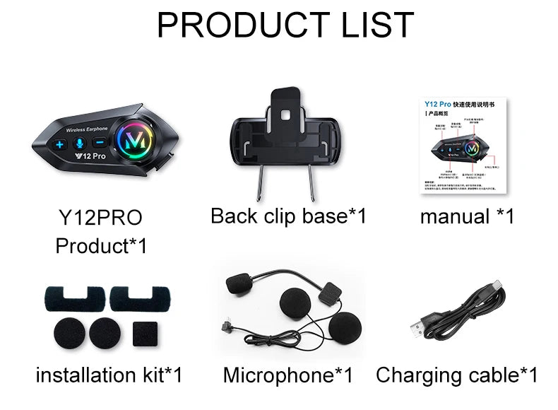 Intercomunicador Moto Y12 Pro Bluetooth con Doble Micrófono FM y Música