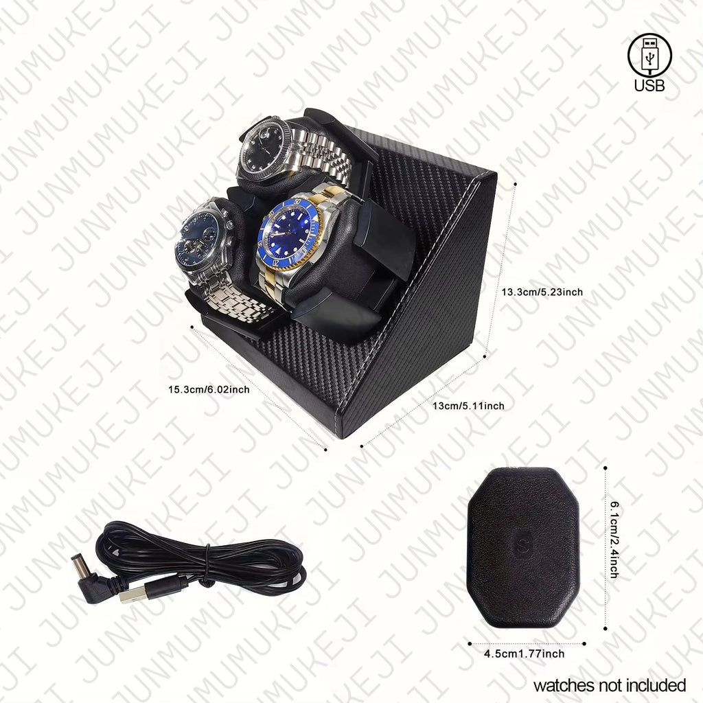 Watch Winder 3 Relojes Automáticos Caja Giratoria PU con Alimentación USB